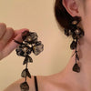 Black Exaggerated Flower Petal Tassel Long Earrings Light Jewelry For Women Party Daily Wearing - Image 5