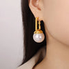 Black Beads Pendant Earrings For Women Stainless Steel Gold Plated Earrings Women's Imitation Pearl Earring Woman Jewelry - Image 7