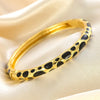 Enamel Dropped Glaze Flower Texture Closed End Bracelet For Women Retro Gold Copper Metal Bracelet Party Jewelry Gifts - Image 4