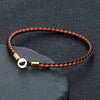 Gold Color Stainless Steel Button Braided Leather Bracelet For Men Women Couple Jewelry Gifts - Image 2