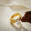Chunky Striped Ring with Square Crystal in Gold-Tone - Image 5