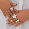 6pcs/Set Vintage Metal Flower Ring Set for Women Punk Elegant Baroque Faux Pearl Knuckle Rings Daily Wear Party Holiday Gifts - Image 3