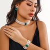 4PC Women's Light Short Style Imitation Pearl Turquoise Necklace Earrings Bracelet Jewelry Set Party Festival Gif - Image 2