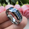 8mm SilverBlue Carbon Fiber Heart Inlay Tungsten Carbide Engagement Rings Wedding Bands Domed Polished Shiny Comfort Fit - Image 3