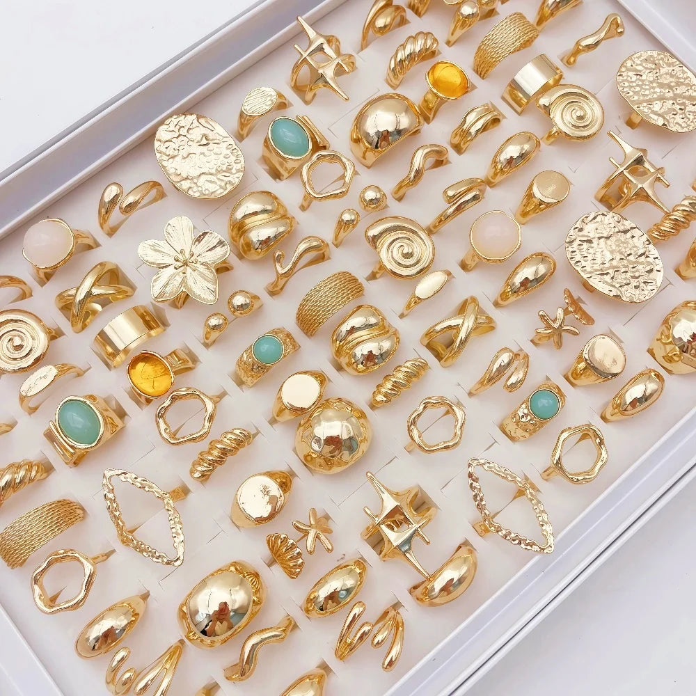 20Pieces Elegant Flowers Geometric Irregular Line Open Ring Set For Women Mix Style Jewelry Party Gifts - Image 1