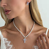 Pearl Cross Pendant Necklace Women Colorful Zircon Square Stud Earrings Elegant Banquet Dress Jewelry Set Accessories - Image 2