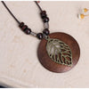 Ethnic Style Round Wood Beads Alloy Leaf Pendant Necklace For Women Girl Bohemian Sweater Chain Vintage Jewelry Accessories Gift - Image 4