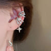 2Pcs Y2K Zircon Cross Star Pendent Clip Earrings for Women Moonlight Stone Asymmetry Fake Cartilage Ear Cuff Clip Jewelry - Image 1
