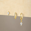 3PCS Unique Cubic Zircons Star Dangly Hoop Earrings Set for Women Tiny Stud Ear Cartilage Piercing 3 Holes Mismatched Jewelry - Image 3