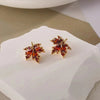Red Gem Maple Leaf Stud Earrings for Light Earrings Retro Simple Crystal Earrings Jewelry Gift - Image 5