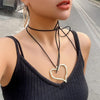 Big Gold Color Heart Pendant Necklace Earrings Jewelry Set Black Long Velvet Rope Chain Necklace Metal Drop Earrings for Women - Image 6