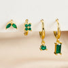 4PCS Green Crystal Zircon Stainless Steel Hoop Earrings Set For Women Daily Versatile Square Earring Piercing Jewelry - Image 2