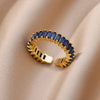 Colorful Cubic Zirconia Open Ring in Gold-Tone Stainless Steel - Image 24