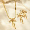 Aomogo Stainless Steel Set Bow Tie Pendant Snake Bone Chain Earrings Necklace Set for Women Jewelry Daily Match - Image 5