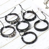 6pcs/Set Black Punk Skull Star Shaped Alloy Pu Leather Bracelet - Image 4