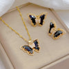 European and American Cute Micro-inlaid Butterfly Necklace Earrings Set Classic Light Transparent Stainless Steel - Image 9