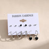 6 Pairs Korean Metal Start Heart Circle Small Earrings For Women Black Heart Enamel Earrings Sweet Jewelry - Image 4