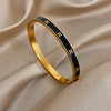 Stainless Steel Classic Floral Pattern Bangles Bracelets for Women Men Stylish Gold Plated Black White Enamel Open BangleS - Image 3