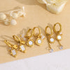 Gold Plated Stainless Steel Huggie Hoop Earrings for Women Chic Vintage Natural Stone Charms Jewelry - Image 5