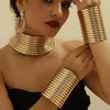 5pcs African Statement Jewelry Set Golded Leather Choker Neck Necklace Bracelet Earrings For Women Party Accessories - Image 1
