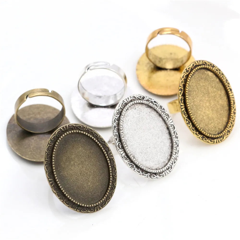 18x25mm 5pcs Antique Silver colour Gold Color Bronze Oval Adjustable Ring Settings Blank/Base,Fit 18x25mm Glass Cabochons - Image 1