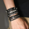 Four Piece Black PU Leather Cuff Bracelet Set with Stud and Chain Details - Image 8