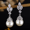 Simple Imitation Pearl Shape Zircon Dangle Earrings For Women Silver Color Daily Evening Jewelry Accessories - Image 1