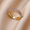 Colorful Cubic Zirconia Open Ring in Gold-Tone Stainless Steel - Image 19