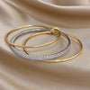 3pcs Two Tone Full Rhinestone Smooth Bangle Bracelets for Women Copper Stacking Bracelet Party Jewelry Gifts - Image 2