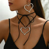 Big Gold Color Heart Pendant Necklace Earrings Jewelry Set Black Long Velvet Rope Chain Necklace Metal Drop Earrings for Women - Image 3