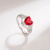 Silver Love Heart Red Zircon Size Adjustable Ring For Women Wedding Engagement Party Charm Jewelry - Image 4