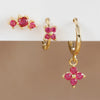3PCS/Set Stainless Steel Rose Red Zircon Flower Dangle Earring for Women Gold Plated Huggie Pendant Piercing Jewelry - Image 4