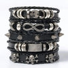 6pcs/Set Black Punk Skull Star Shaped Alloy Pu Leather Bracelet - Image 6