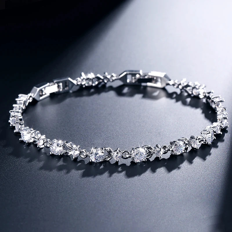 Zircon Leaf Bracelets for Women Sliver Color Crystal Men Bangles Heart Zircon Girls Party Jewelry - Image 1