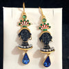 Vintage Arab Tribal Chief Black Moor Ancient Egyptian Statue Indian Chief Black Statue Pearl Drop Earrings - Image 4
