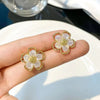 Flower Hanging Earrings White Enamel Floral Acrylic Petals Crystal Imitation Pearl Dangle Earrings for Women - Image 14