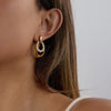 Pearl Hollow Door Handle Earrings Gold Color Plated Stainless Steel Oval Earrings Women's Accessories Party G - Image 2
