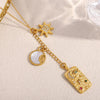 Unique 316L Stainless Steel Star Moon Evil Eye Zircon Necklace Ring Gold Plated Jewelry For Women - Image 5