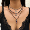 3Pcs/Set Goth Boho Pentagonal Star Crystal Leather Wax Thread Chain Necklace for Women Multilayer Choker Halloween Jewelry Gifts - Image 8