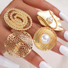 4Pcs/Set Gold Color Imitation Pearl Flower Chunky Rings Set For Women Exaggerated Metal Hollow Geometric Ring Jewelry - Image 1