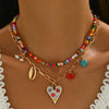 Bohemian Multilayer Beaded Necklace with Heart Charm - Image 2