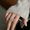 Silver Round Ring Adjustable Rings For Women Men Engagement Aesthetic Jewelry Jewellery - Image 1