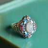 Craft Inlaid Enamel Porcelain Lotus Natural Chalcedony Adjustable Ring Ethnic Classic Ladies Jewelry - Image 2