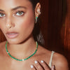 Green Tear Drop Cubic Zirconia CZ Station Link Tassel Chain Women Dangle Earring - Image 3