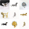 Metal Animal Brooches Set Cat With Fish Charm Dachshund Dog Lion Leopard Fox Rhinestone Lapel Pins Retro Clothing Decor Badge - Image 1
