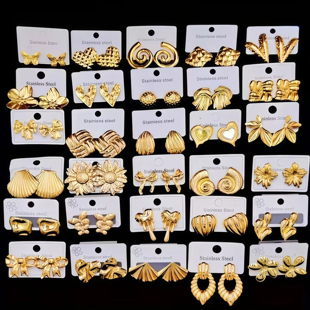 10/20/30Pairs Stainless Steel Heart Flowers Starfish Earrings Set For Women Mix Style Simple Daily Party Gift Jewelry - Image 1