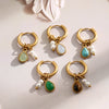 Aurora Tiger's Eye Stone Charm Hoop Earrings For Women's Vintage Gold-Plated Jewelry Stainless Steel Earrings - Image 4