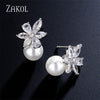 Korea Imitation Pearl Flower Stud Earrings Shinny Marquise Zircon Wedding Earring for Women Party Jewelry - Image 3