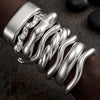8Pcs Y2K Punk Silver Bangle Set Twist Wave Irregular Chunky Open Cuffs Hip Hop Street Teen Stackable Wrist Jewelry Gift - Image 3