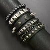 Four Piece Black PU Leather Cuff Bracelet Set with Stud and Chain Details - Image 6
